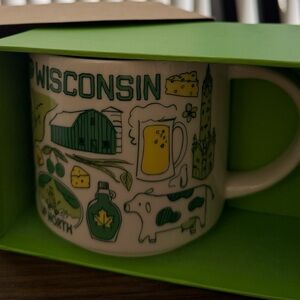 Wisconsin Themed Starbucks Mug with Green and Yellow Design